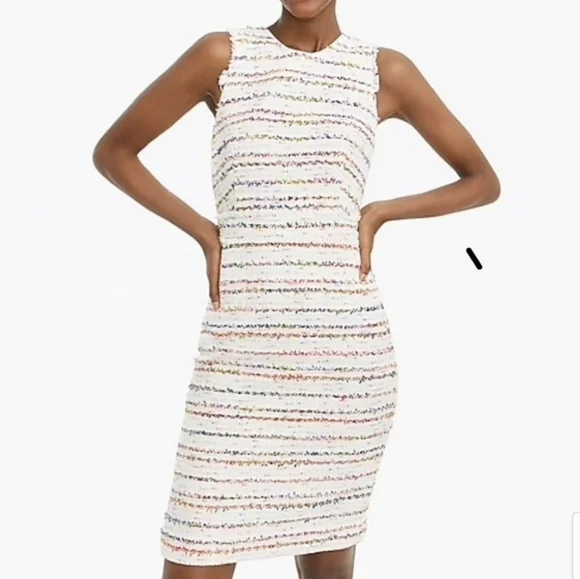 J Crew White Multicolor Tweed Sheath Dress Size 00